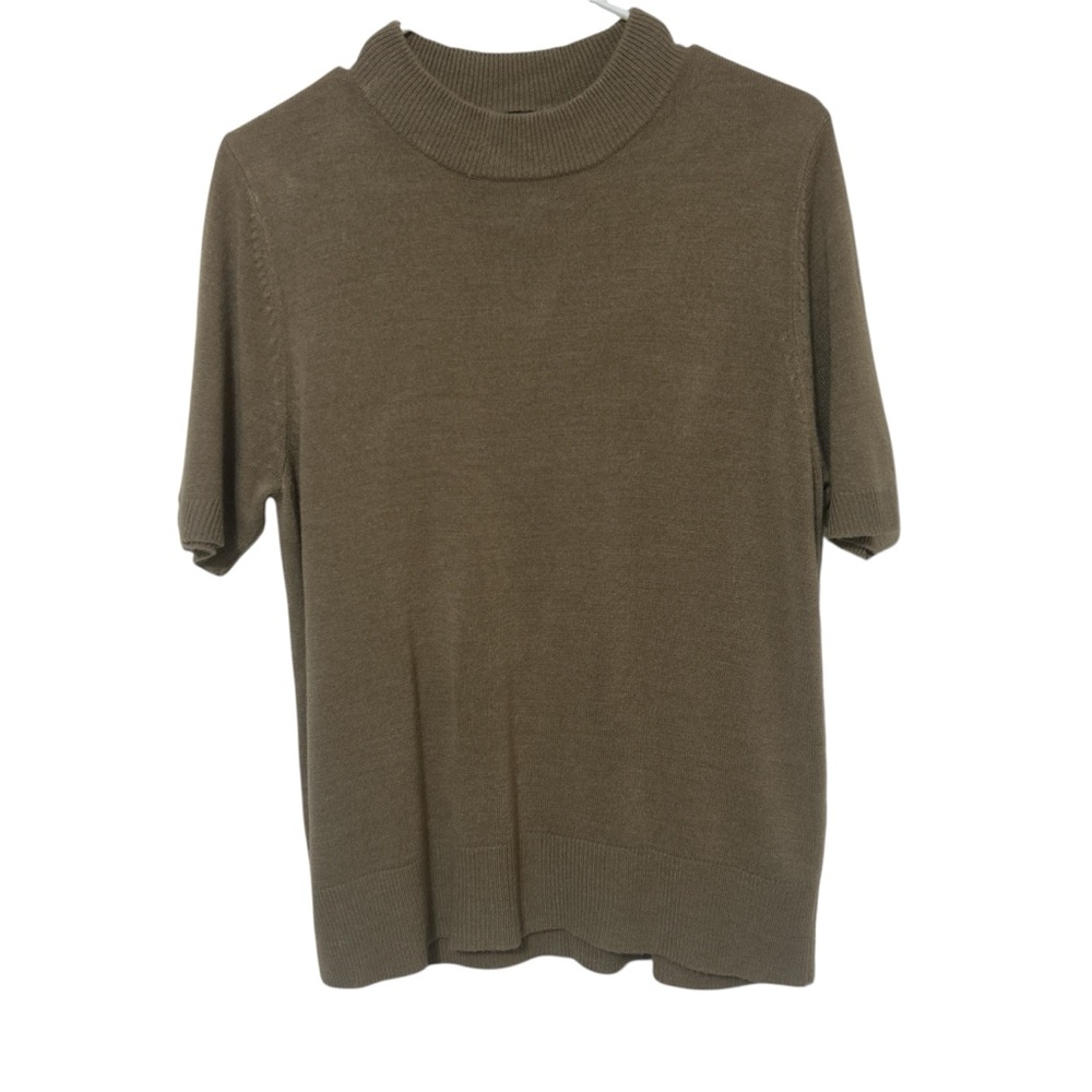 Vintage 90s Sag Harbor Camel Mock Neck Short Sleeve Knit Sweater Top Small